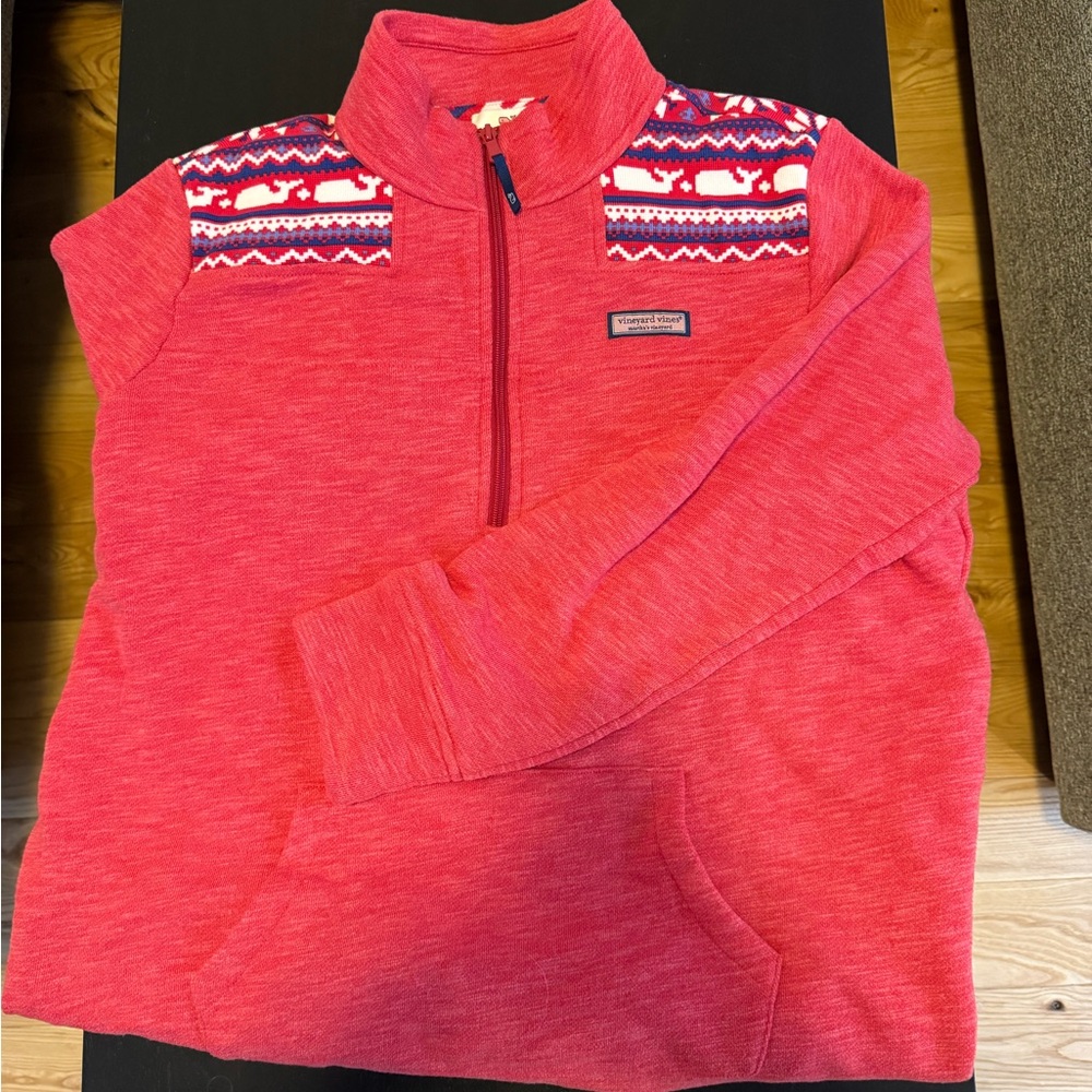 Vineyard Vines Red Zip Up Sweater with Nordic Pattern